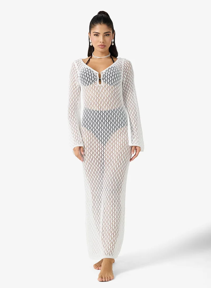 جينجر فستان شاطئ كروشيه بياقة قارب